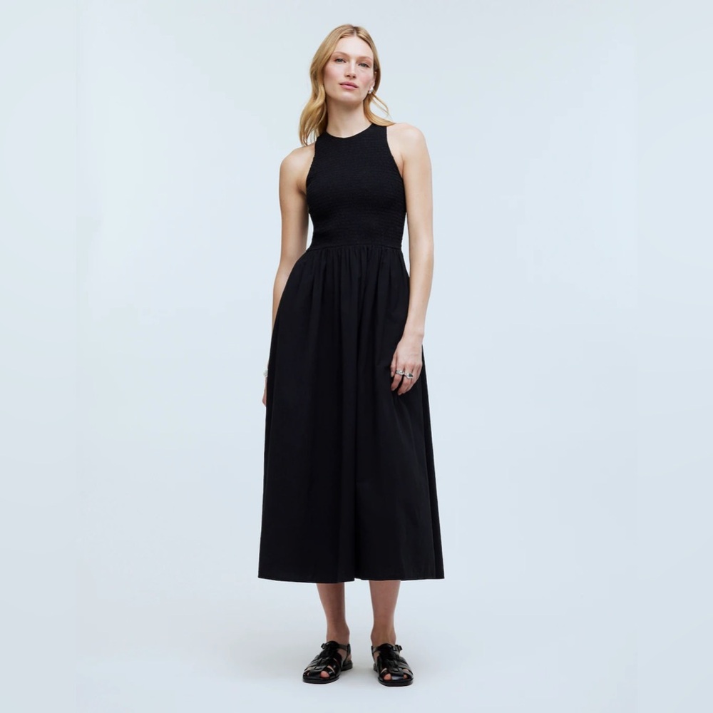 Madewell The Melody Smocked Midi Dress In Black Size XXS NWT